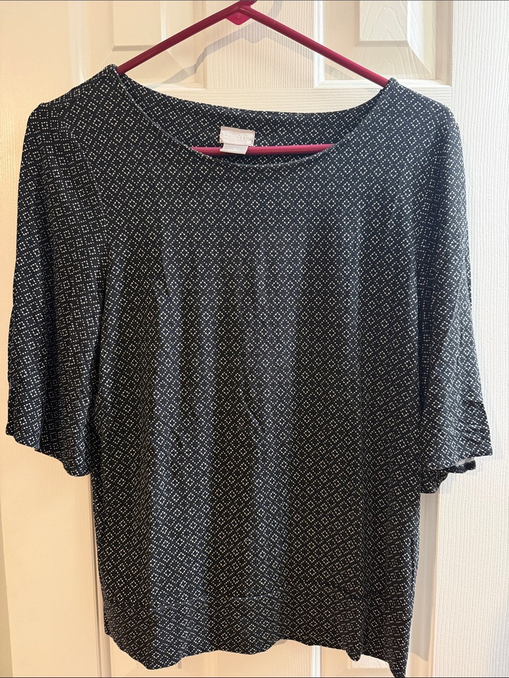 Chico's Black Top with White Geometric Dot Print